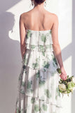Robe de demoiselle d’honneur verte à étages à étages verte à étages