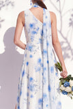 Robe de demoiselle d’honneur verte fleurale A Line à une épaule avec fente
