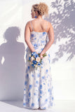Robe de demoiselle d’honneur à col à capuche à volants fleuris bleus
