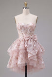 Robe de rentrée à la maison avec corset rose A-Line Sweetheart et nœud