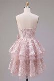 Robe de rentrée à la maison avec corset rose A-Line Sweetheart et nœud