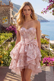 Robe de rentrée à la maison avec corset rose A-Line Sweetheart et nœud
