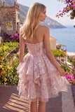 Robe de rentrée à la maison avec corset rose A-Line Sweetheart et nœud