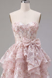 Robe de rentrée à la maison avec corset rose A-Line Sweetheart et nœud