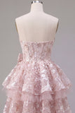 Robe de rentrée à la maison avec corset rose A-Line Sweetheart et nœud