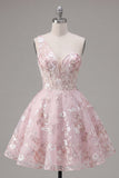 Robe rose de fin d’année rose à une épaule à fleurs