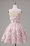 Robe rose de fin d’année rose à une épaule à fleurs