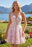 Robe rose de fin d’année rose à une épaule à fleurs