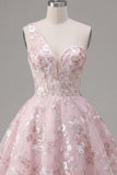 Robe rose de fin d’année rose à une épaule à fleurs
