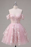 Robe de rentrée rose, corset rose transparente en ligne A dénudée, robe florale de rentrée