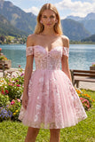 Robe de rentrée rose, corset rose transparente en ligne A dénudée, robe florale de rentrée
