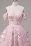 Robe de rentrée rose, corset rose transparente en ligne A dénudée, robe florale de rentrée