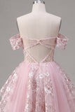 Robe de rentrée rose, corset rose transparente en ligne A dénudée, robe florale de rentrée