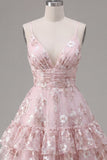 Robe de rentrée rose à bretelles fines fines à bretelles fines en ligne A