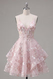 Robe de rentrée à la maison à bretelles fines rose A-Line rose à bretelles fines