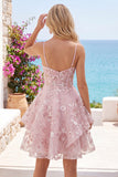 Robe de rentrée à la maison à bretelles fines rose A-Line rose à bretelles fines