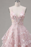 Robe de rentrée à la maison à bretelles fines rose A-Line rose à bretelles fines