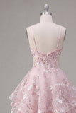 Robe de rentrée à la maison à bretelles fines rose A-Line rose à bretelles fines
