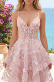 Robe de rentrée à la maison à bretelles fines rose A-Line rose à bretelles fines