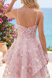 Robe de rentrée à la maison à bretelles fines rose A-Line rose à bretelles fines