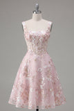 Corset rose à col carré A-Line robe florale de rentrée