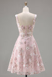 Corset rose à col carré A-Line robe florale de rentrée