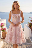 Corset rose à col carré A-Line robe florale de rentrée