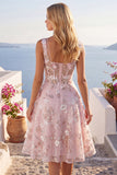 Corset rose à col carré A-Line robe florale de rentrée