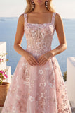 Corset rose à col carré A-Line robe florale de rentrée