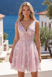 Corset rose à col en V à décolleté en A robe florale de la rentrée