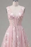 Corset rose à col en V à décolleté en A robe florale de la rentrée