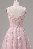 Corset rose à col en V à décolleté en A robe florale de la rentrée