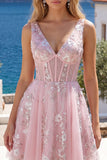 Corset rose à col en V à décolleté en A robe florale de la rentrée