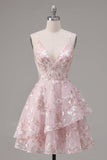 Robe de rentrée à la maison à fleurs Corset rose A-Line avec bretelles fines