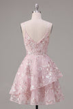 Robe de rentrée à la maison à fleurs Corset rose A-Line avec bretelles fines
