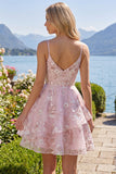 Robe de rentrée à la maison à fleurs Corset rose A-Line avec bretelles fines