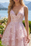 Robe de rentrée à la maison à fleurs Corset rose A-Line avec bretelles fines