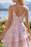 Robe de rentrée à la maison à fleurs Corset rose A-Line avec bretelles fines
