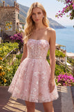 Corset rose A-Line Strapless Rose robe florale de rentrée