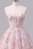 Corset rose A-Line Strapless Rose robe florale de rentrée