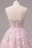 Corset rose A-Line Strapless Rose robe florale de rentrée
