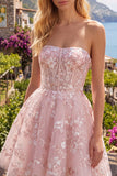 Corset rose A-Line Strapless Rose robe florale de rentrée