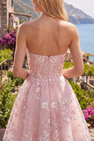 Corset rose A-Line Strapless Rose robe florale de rentrée