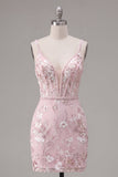 Corset rose bodycon bretelles fines robe florale de rentrée à la maison