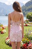 Corset rose bodycon bretelles fines robe florale de rentrée à la maison