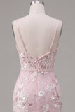 Corset rose bodycon bretelles fines robe florale de rentrée à la maison