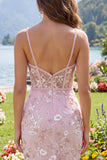 Corset rose bodycon bretelles fines robe florale de rentrée à la maison