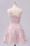 Corset rose à une épaule robe florale de rentrée à la maison