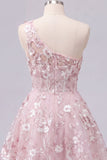 Corset rose à une épaule robe florale de rentrée à la maison