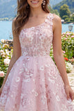Corset rose à une épaule robe florale de rentrée à la maison